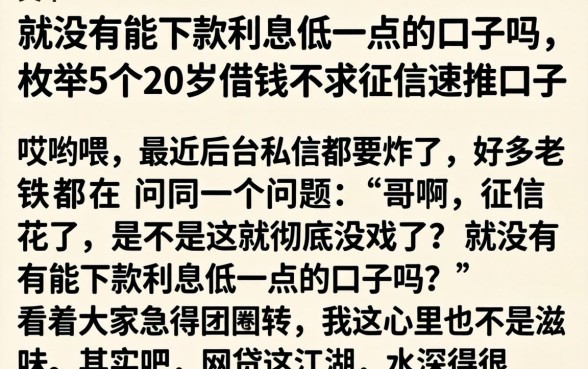 就没有能下款利息低一点的口子吗，枚举5个20岁借钱不求征信速借口子
