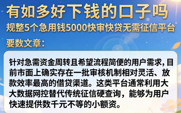 有哪家好下钱的口子吗，规整5个急用钱5000快审快贷无需征信平台