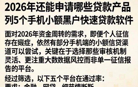 2026年还能申请哪些贷款产品，胪列5个手机小额黑户快速贷款软件