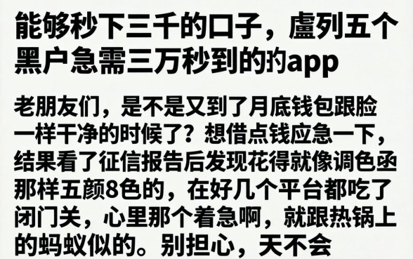 能够秒下三千的口子，胪列五个黑户急需三万秒到的的app