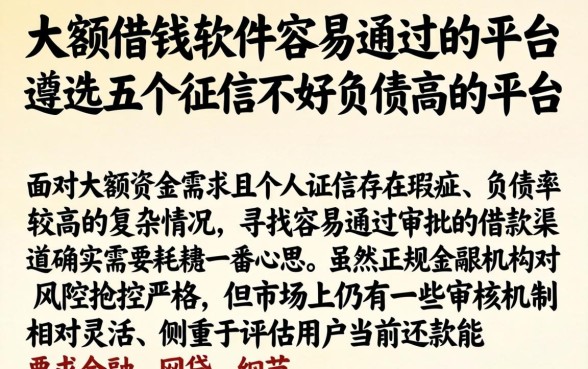 大额借钱软件容易通过的平台，遴选五个征信不好负债高的平台