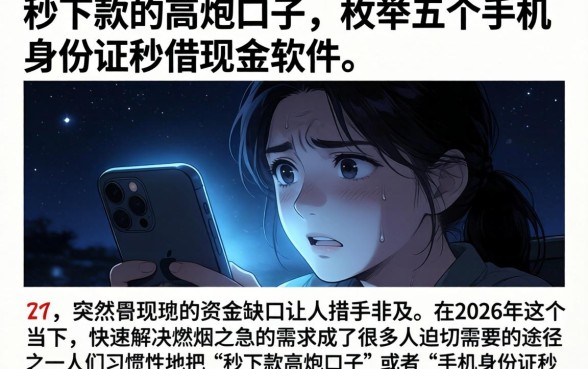 秒下款的的高炮口子，枚举五个手机身份证秒借现金的软件