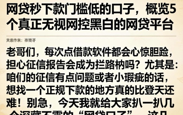 网贷秒下款门槛低的口子，概览5个真正无视风控黑白的网贷平台