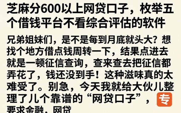 芝麻分600以上网贷口子，枚举五个借钱平台不看综合评估的软件