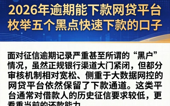 2026年逾期能下款的网贷平台，枚举五个黑户快速下款的口子