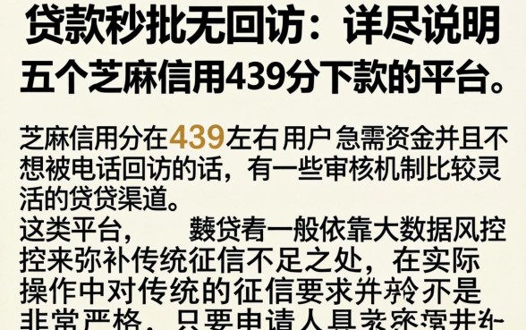 贷款秒批无回访，详尽说明五个芝麻信用439分下款的平台
