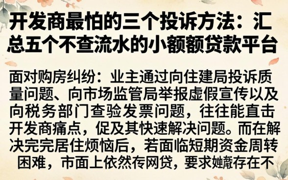 开发商最怕的三个投诉方法，汇总五个不查流水的小额度贷款平台
