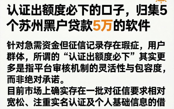 认证出额度必下的口子，归集5个苏州黑户贷款5万的软件