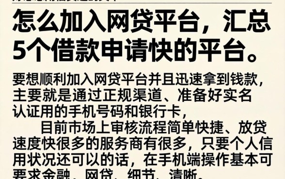 怎么加入网贷平台，汇总5个借款申请快的平台