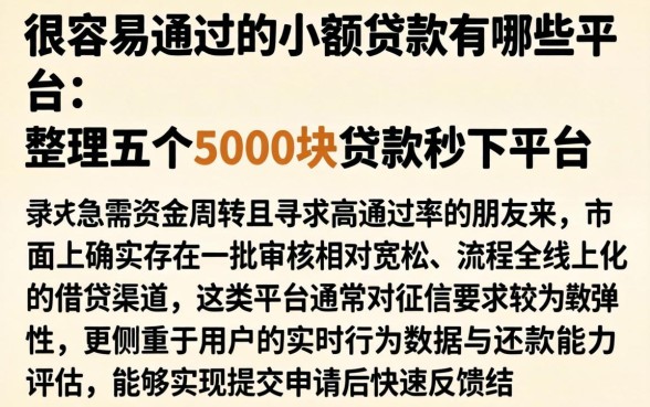 很容易通过的小额贷款有哪些平台，整理五个5000块贷款秒下平台