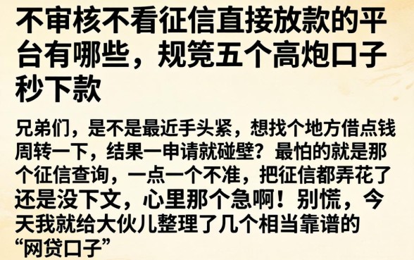 不审核不看征信直接放款的平台有哪些，规整五个高炮口子秒下款