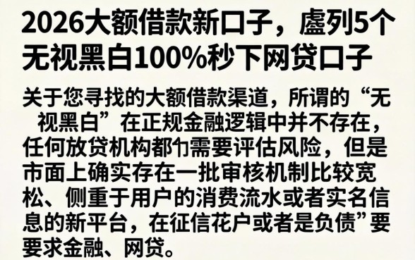 2026大额借款新口子，胪列5个无视黑白100%秒下网贷口子
