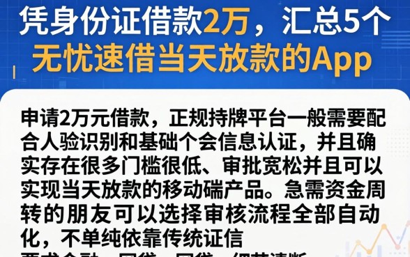 凭身份证借款2万,汇总5个无忧速借当天放款的app