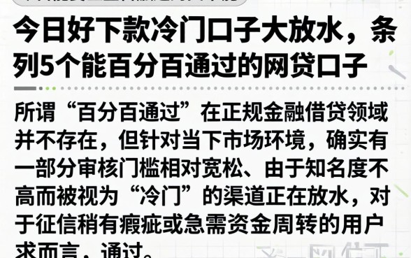 今日好下款的冷门口子大放水，条列5个能百分百通过的网贷口子