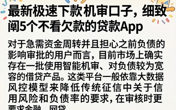 最新极速下款的机审口子，细致阐述5个不看欠款的贷款app