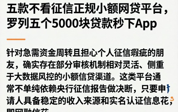 五款不看征信正规小额网贷的平台，罗列五个5000块贷款秒下app