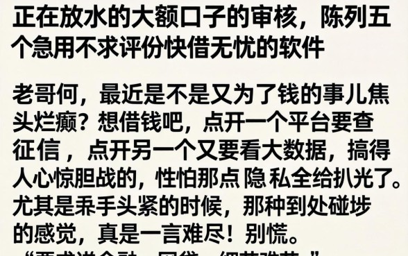 正在放水的大额口子不审核，陈列五个急用不求评分快借无忧的软件