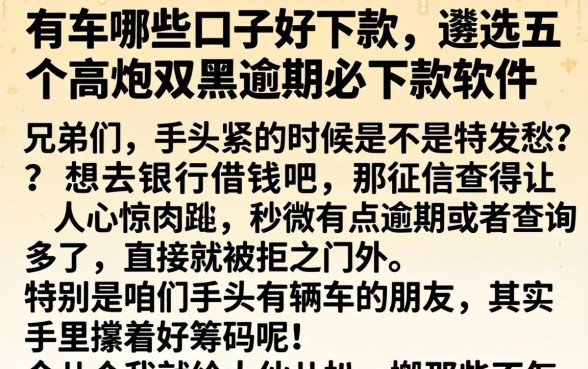 有车哪些口子好下款，遴选五个高炮双黑逾期必下款软件