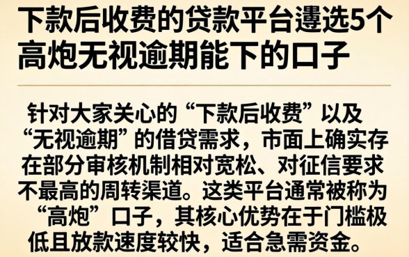 下款后收费的贷款平台，遴选5个高炮无视逾期能下的口子