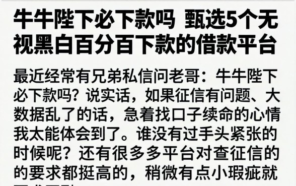 牛牛陛下必下款吗，甄选5个无视黑白百分百下款的借款平台