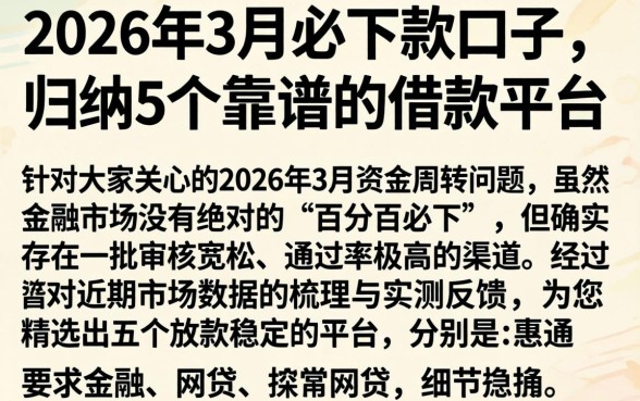 2026年3月必下款口子，归纳5个靠谱的借款平台