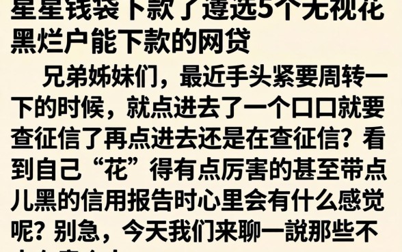 星星钱袋下款了，遴选5个无视花黑烂户能下款的网贷