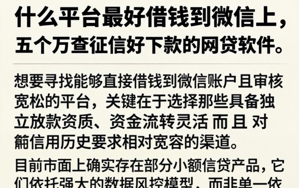 什么平台最好借钱到微信上，细致阐述五个不查征信好下款的网贷软件