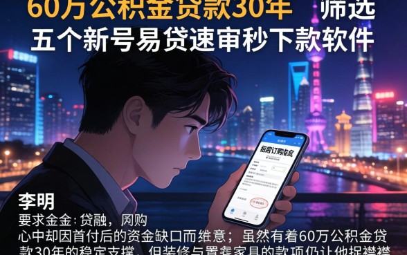 60万公积金贷款30年，筛选五个新号易贷速审秒下款软件
