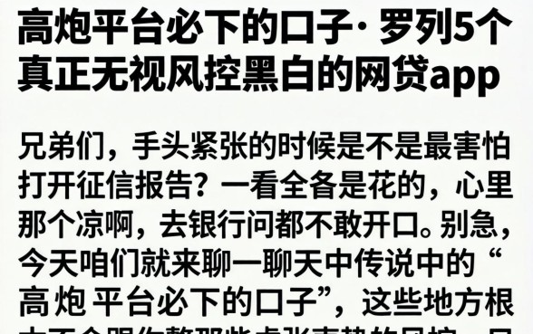 高炮平台必下的口子，罗列5个真正无视风控黑白的网贷app
