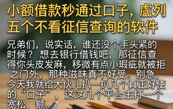 小额借款秒通过口子，胪列五个不看征信查询的软件