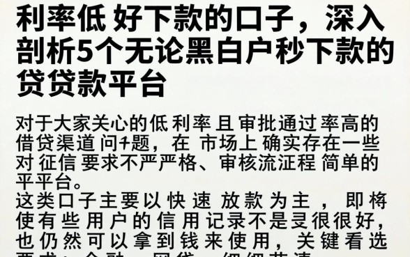 利率低好下款的口子，深入剖析5个无论黑白户秒下款的贷款平台
