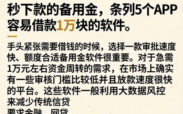 秒下款的备用金，条列5个APP容易借款1万块的软件