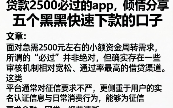 贷款2500必过的app，倾情分享五个黑户快速下款的口子