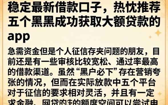 稳定最新借款口子，热忱推荐五个黑户成功获取大额贷款的app