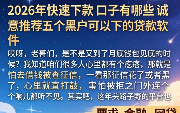 2026年快速下款的口子有哪些，诚意推荐五个黑户可以下的贷款软件