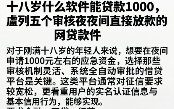 十八岁什么软件能贷款1000，胪列五个不审核夜间直接放款的网贷软件