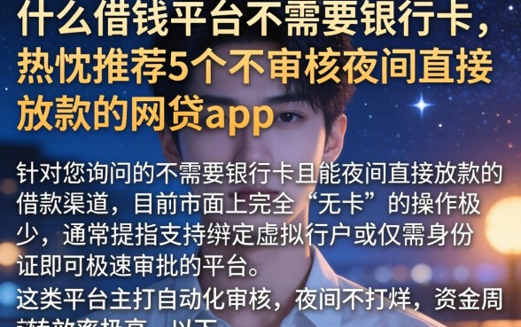 什么借钱平台不需要银行卡，热忱推荐5个不审核夜间直接放款的网贷app