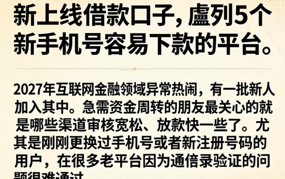 新上线的借款口子，胪列5个新手机号容易下款的平台