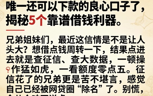 唯一还可以下款的良心口子了，揭秘5个靠谱借钱利器