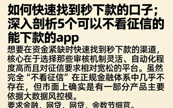 如何快速找到秒下款的口子，深入剖析5个可以不看征信就能下款的app