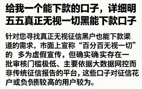 给我一个能下款的口子，详尽说明五个真正无视一切黑能下款口子