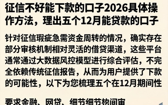 征信不好能下款的口子2026具体操作方法，理出五个12月能贷款的口子