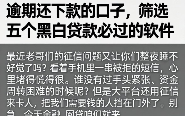逾期还下款的口子，筛选五个黑白贷款必过的软件