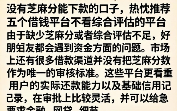 没有芝麻分能下款的口子，热忱推荐五个借钱平台不看综合评估的平台