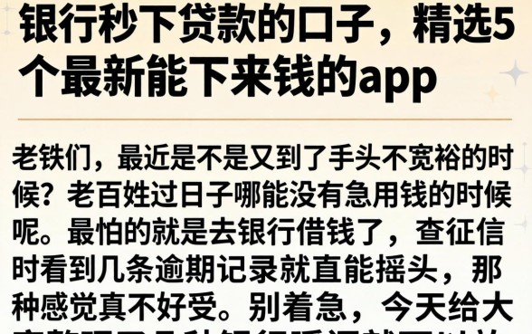 银行秒下贷款的口子，精选5个最新能下来钱的app