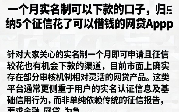 一个月实名制可以下款的口子，归纳5个征信花了可以借钱的网贷app