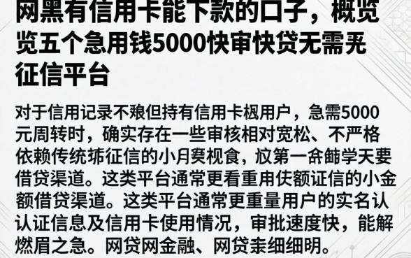 网黑有信用卡能下款的口子，概览五个急用钱5000快审快贷无需征信平台