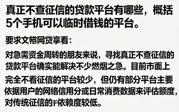 真正不查征信的贷款平台有哪些，概括5个手机可以临时借钱的平台