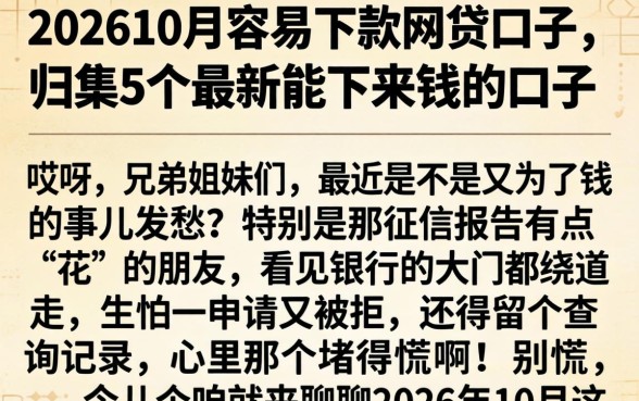 202610月容易下款的网贷口子，归集5个最新能下来钱的口子