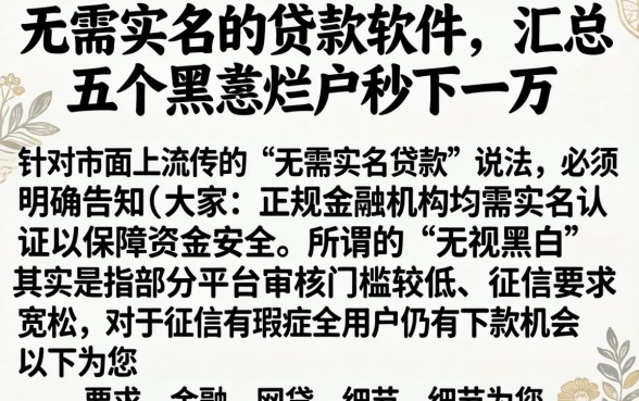 无需实名的贷款软件，汇总五个黑户烂户秒下一万